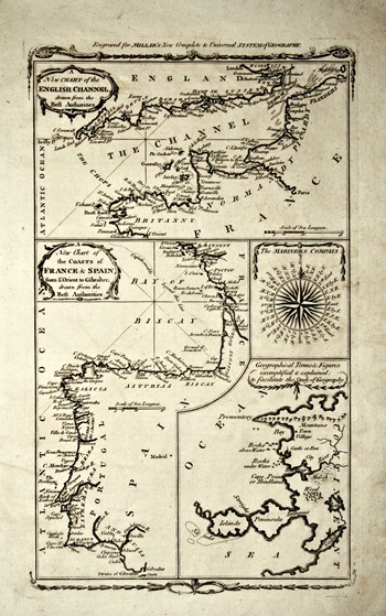 Map showing th English Channel and ports of the area.